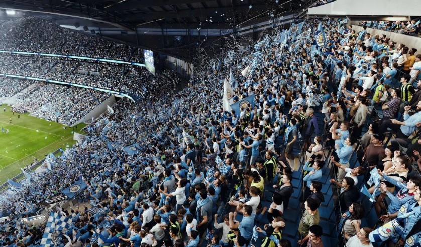 A crowded stadium full of cheering fans.
