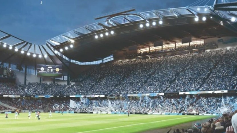 Illustration of a full soccer stadium.