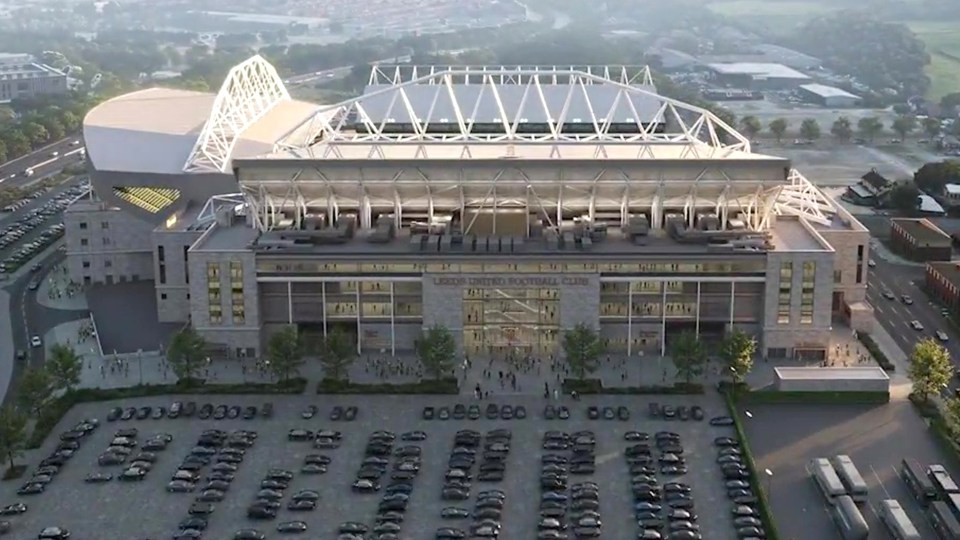 Aerial view of Leeds United Football Club's new stadium.