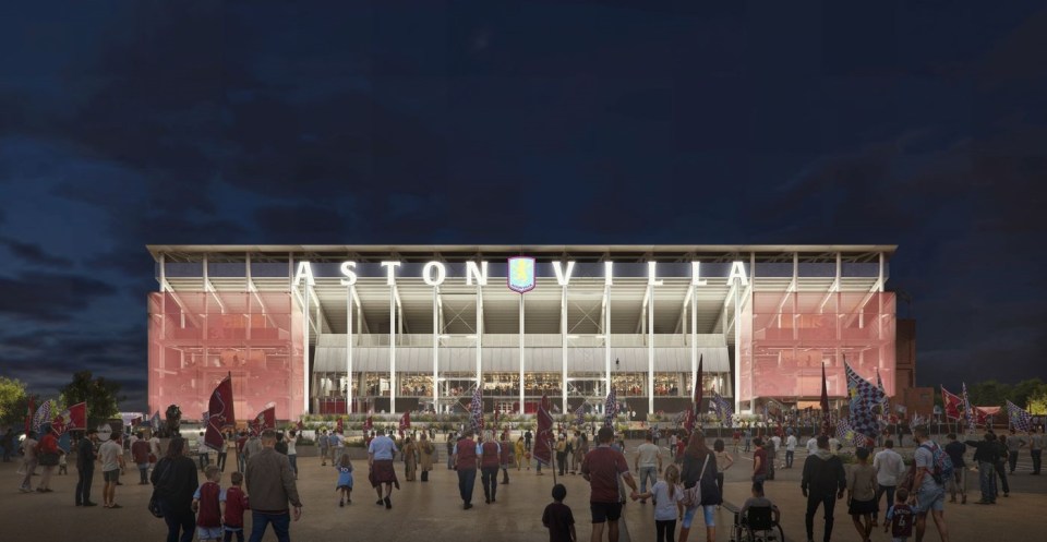 Artist's impression of Aston Villa's North Stand at night.