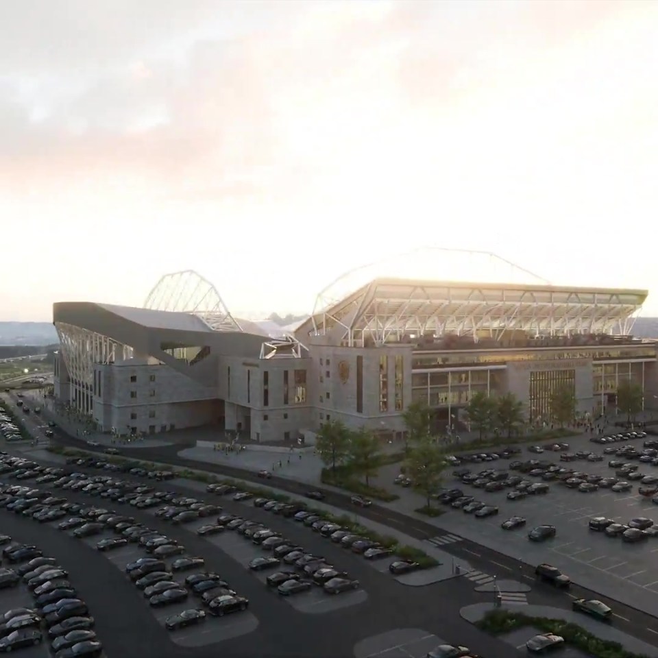 Aerial view of Elland Road stadium enhancements.