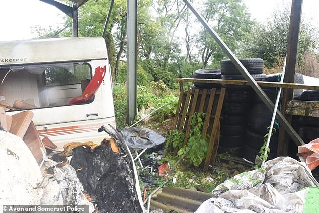 Pictured: The caravan where police found Mr Wheeler's remains. Garland previously admitted preventing the lawful and decent burial of the body