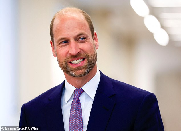 Dressed in a smart navy suit and tie, William appeared in great spirits