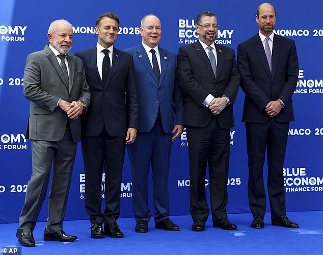 Brazil's President Luiz Inacio Lula da Silva, France's President Emmanuel Macron, Prince Albert II of Monaco, Costa Rica's President Rodrigo Chaves Robles and Britain's Prince William