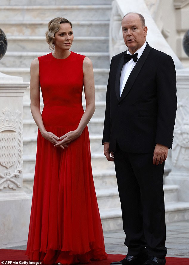 Prince Albert and Princess Charlene attended a state dinner with the Macrons in the evening