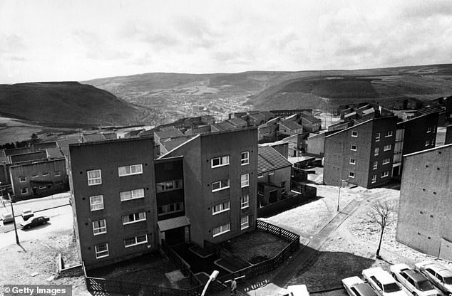 A view of part of the Penrhys housing estate with Tonypandy in the distance -- March, 1986