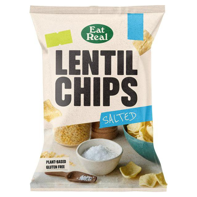 Bag of Eat Real Salted Lentil Chips.