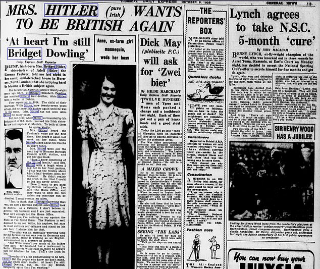 In later years Bridget claimed in newspaper interviews that she had gown close to Adolf during those five months he lived at their flat in Toxteth Park, Liverpool - and even once encouraged him to trim off the edges of his moustache to make it into his iconic toothbrush style
