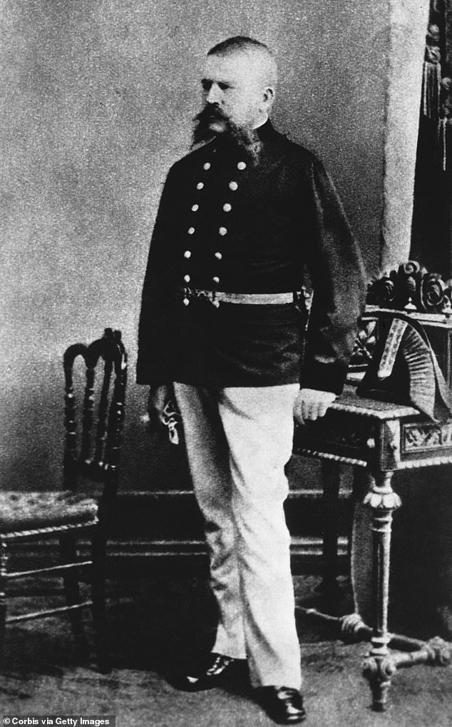Alois Hitler Senior: wearing his Austrian military uniform, the father of Adolf and his anglophile older brother Alois Junior. Their father married three times and was a bully, it is claimed