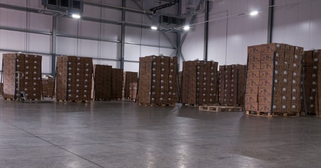 Pictured are the crates of bananas stacked one on top of the other after being seized