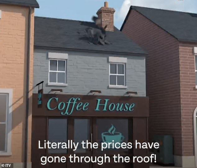 The host showed a clip of the latest guess the catchphrase question which featured a coffee shop with rapidly increasing prices, then said: 'Literally the prices have gone through the roof!'
