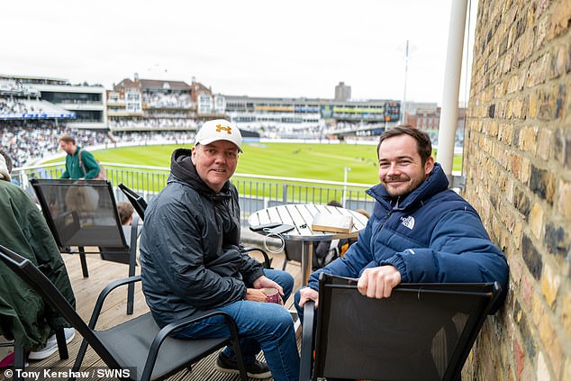 Joe Redmond, pictured right, took the day off work to watch England's third successive win with his girlfriend's dad, David Bartley, left, who had travelled from the Midlands for the match