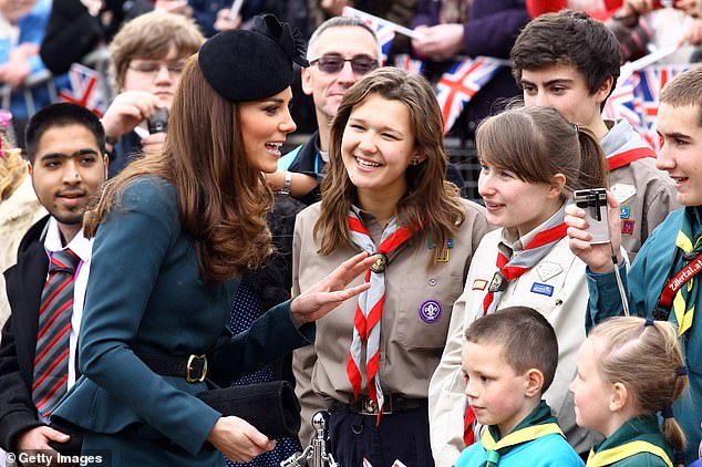 The princess is pictured speaking with the waiting crowd as she arrives at Leicester Cathedral in March 2012