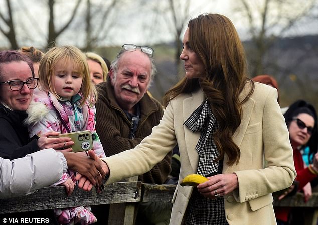 Kate greeted members of the public after her visit to Corgi, a manufacturer in Wales