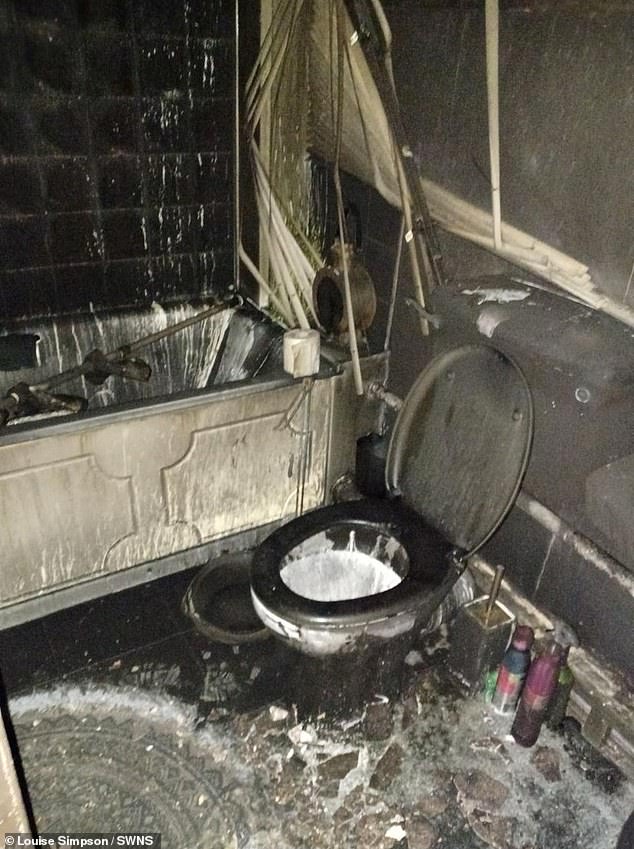 Ms Simpson's bathroom was completely burnt in the blaze