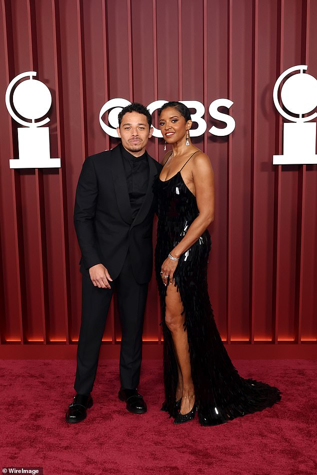 Hamilton co-stars Anthony Ramos struck a pose in an all black suit and Renee Elise Goldsberry chose a thigh-slit black gown
