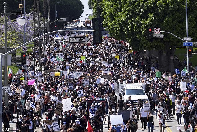 The LAPD began issuing rolling dispersal orders and declaring some of the protests acts of 'unlawful assembly' as violence ramped up on Sunday afternoon