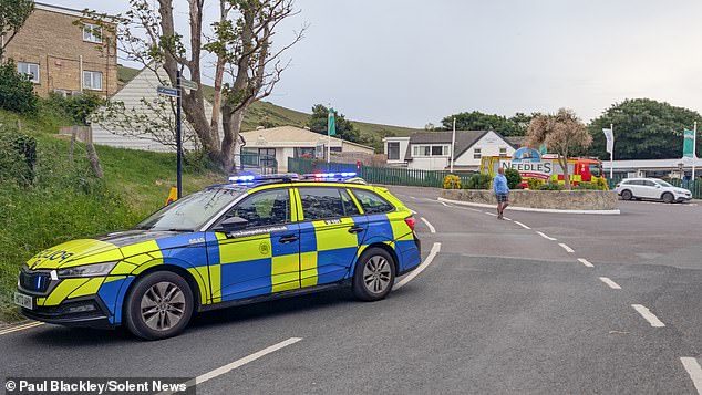Police blocked the entrance to The Needles Landmark Attraction on Friday