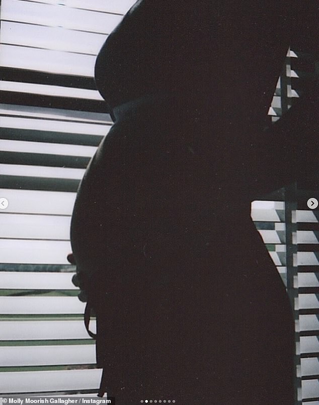 In the slew of snaps she also shared images of her blossoming bump, baby clothes and a throwback of herself, in the post captioned: 'bulking season [pregnant woman emoji]'