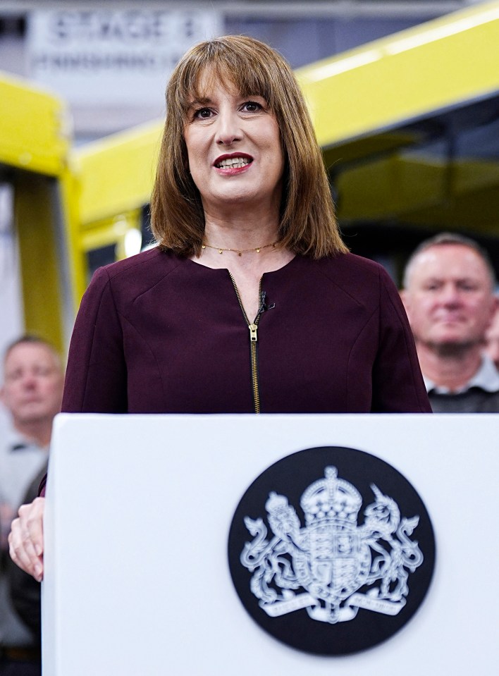 Rachel Reeves giving a speech at a podium.