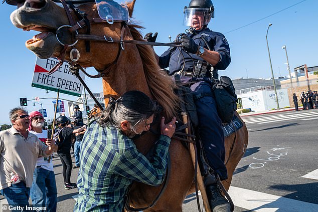 Police horses were targeted as they made their way through the streets with deadly fireworks and explosives
