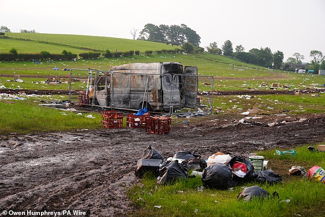 A massive clear-up has commenced at the scene where 10,000 travellers gathered leaving bags of rubbish in their wake