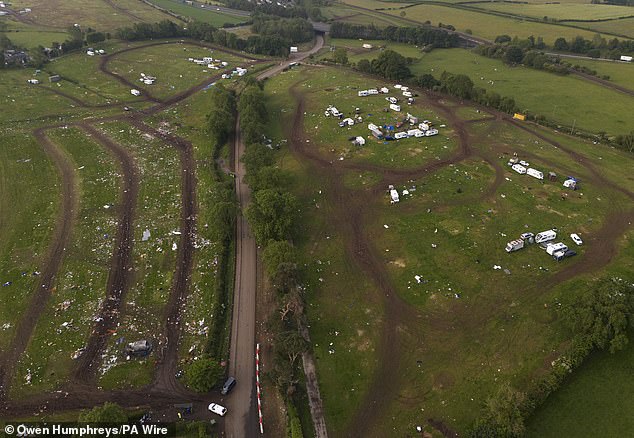 A full view of the site where the Appleby Horse Fair is taking place in Cumbria shows rubbish scattered far and wide