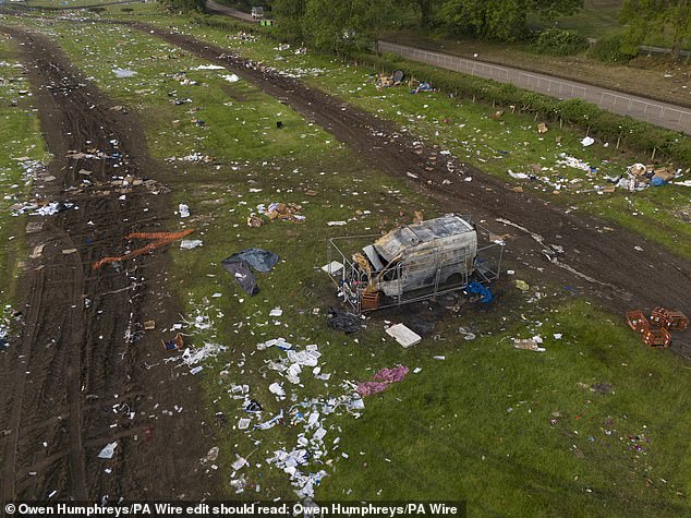 Shocking images show the remains of a white van that was engulfed by the flames
