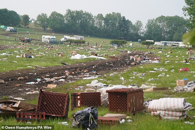The fire came as thousands of gypsies descended on the horse fair in Cumbria despite the rain for another day of revelry