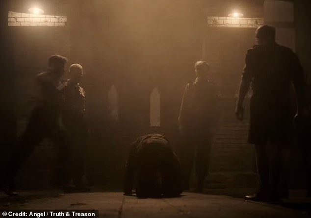A scene from the trailer of Truth and Treason, seemingly showing the savage treatment of Hübener in prison
