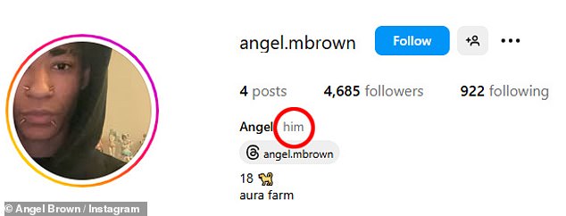 Angel, who was born female, has changed the biographical detail on his personal Instagram account and wants to be referred to as 'him', with sources telling MailOnline the teen had been supported in their decision by both parents