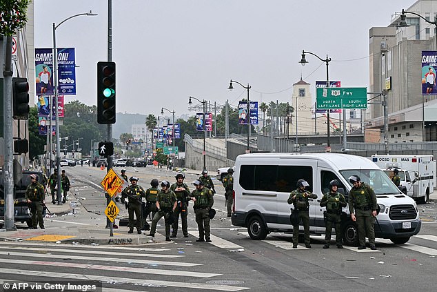 Law enforcement officers in Los Angeles after the riots