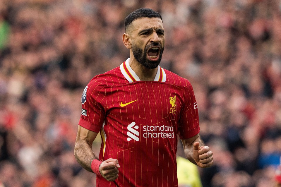 Mohamed Salah celebrating a goal.