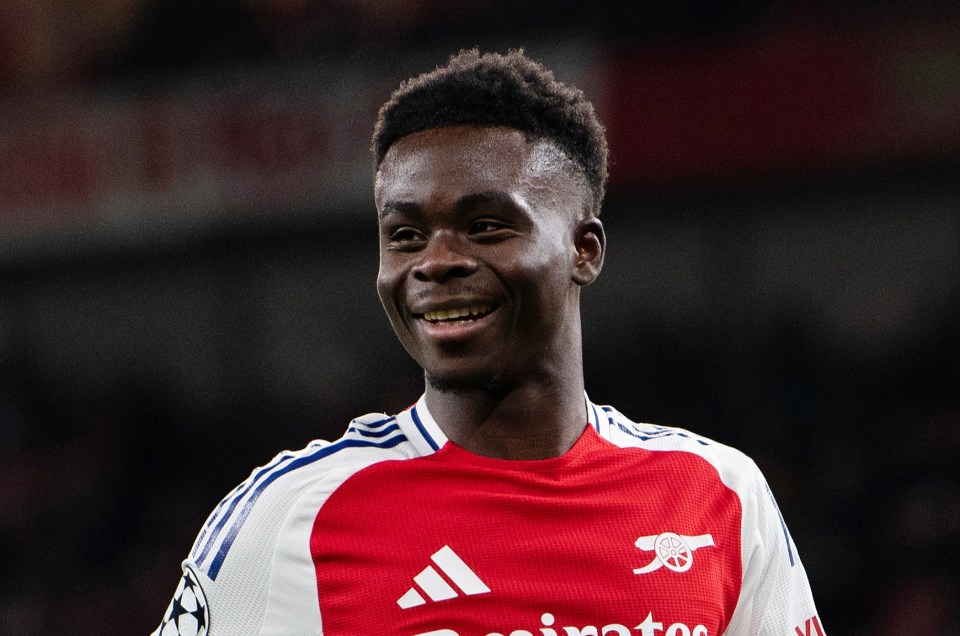 Bukayo Saka of Arsenal celebrating a goal.