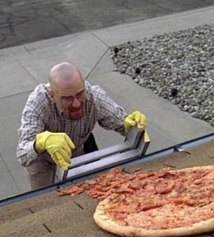 White is then seen climbing onto his roof top to collect the pizza - but some fans have also decided to throw food onto the rooftop in a bid to recreate the memorable scene