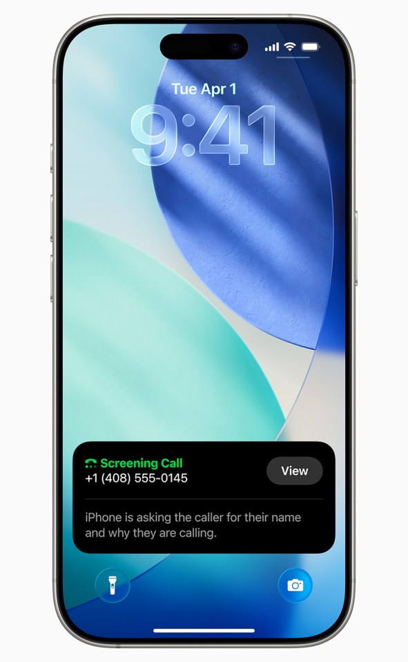iPhone screen showing a call screening notification.