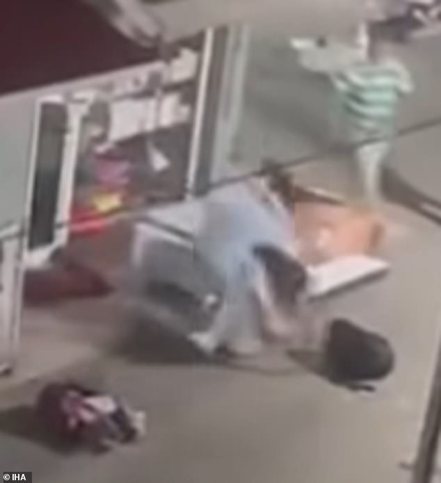 They ended up fighting on the floor before a shopkeeper stepped in to break them up