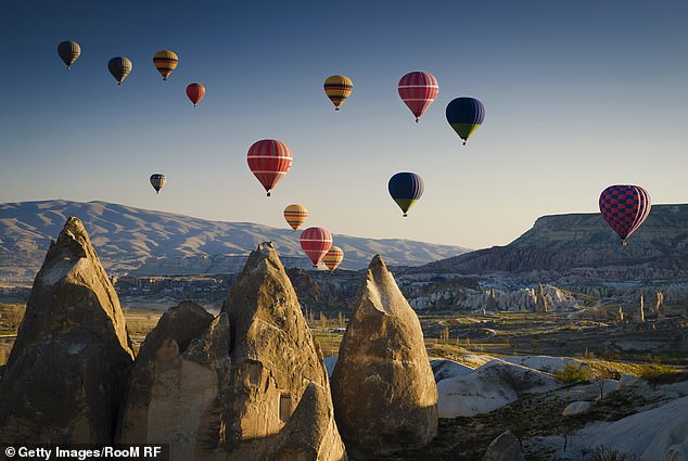 Hot air balloons at sunrise over Goreme