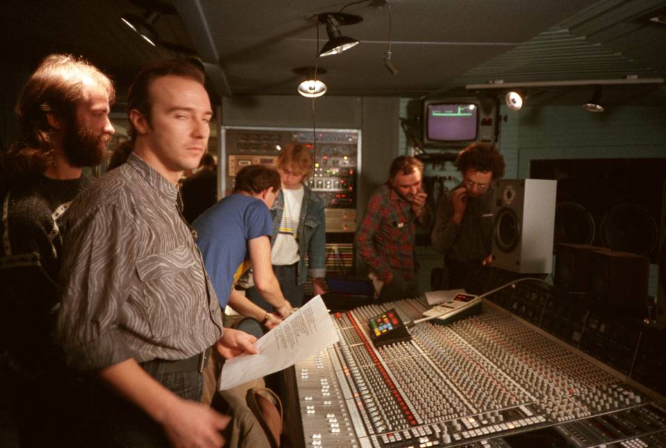 Midge Ure in a recording studio during the making of "Do They Know It's Christmas?" for Band Aid.