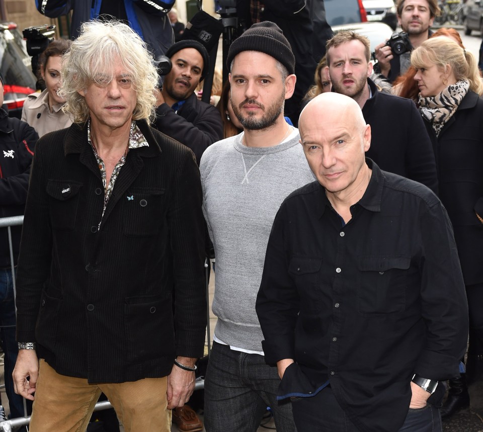 Bob Geldof, Paul Epworth, and Midge Ure at a Band Aid 30 recording session.