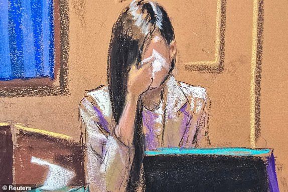 A witness testifies under the pseudonym Jane to protect her privacy during Sean "Diddy" Combs' sex trafficking trial in New York City, New York, U.S., June 9, 2025 in this courtroom sketch. REUTERS/Jane Rosenberg