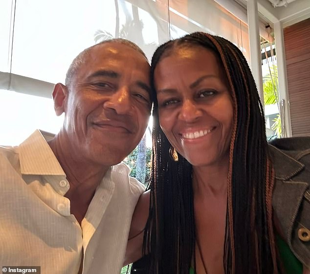The Obamas (pictured together in a photo Barack shared in February) have been married for 32 years but have faced ongoing rumors about their marriage status over the last several months
