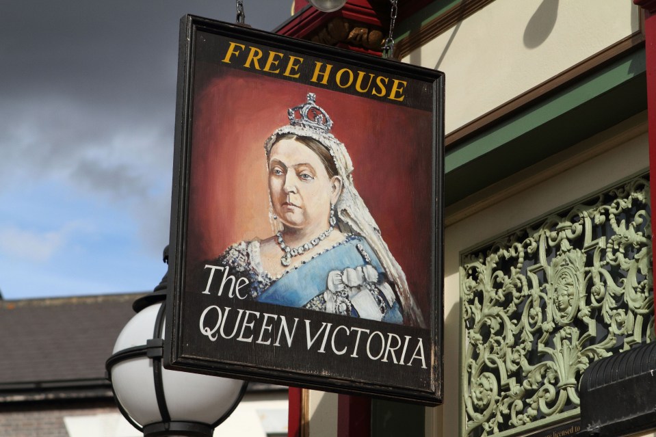 Painting of Queen Victoria on The Queen Victoria pub sign.
