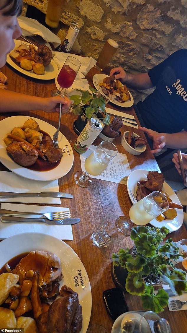 Joanna Teresa's hearty family meal out (pictured) came to £174.04 including five roasts, some drinks, sides and a service charge