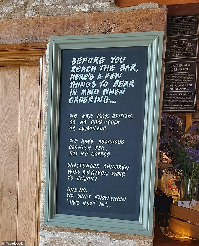 A sign near the bar of The Farmer's Dog makes it clear that the establishment is '100% British'