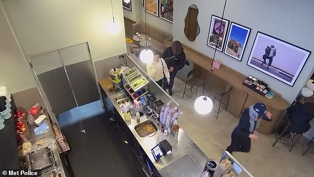 Covering his face with a hat and a scarf, he then fled the Joe & the Juice on High Street Kensington