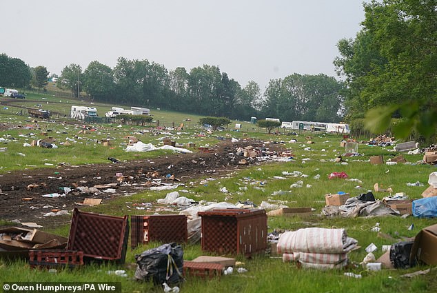 The last visitors remain in fields scattered with rubbish on Monday following the Appleby Horse Fair