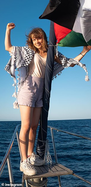 Greta Thunberg travelling to Gaza on the 'flotilla of freedome' before the ship was intercepted by Israeli authorities