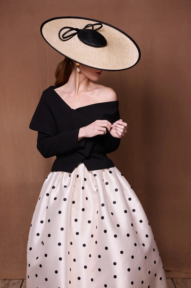 Rachel's favourite hat from her SS25 collection is a two-tone large disc brim with a button pillbox crown: 'a clean, modern and sophisticated silhouette full of drama and poise'