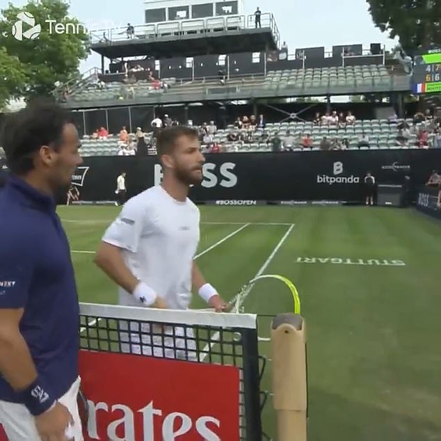 As they walked off the court the Italian veteran repeatedly told his rival to 'look at me' in French